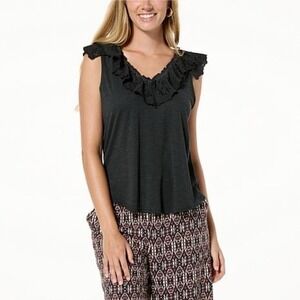 Democracy Mineral Wash Knit Ruffle Neck Sleeveless Top - 1X